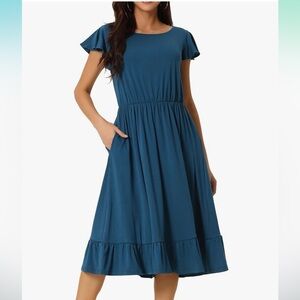 Seta T Women's Flutter Short Sleeve Ruffle Hem Midi Dress